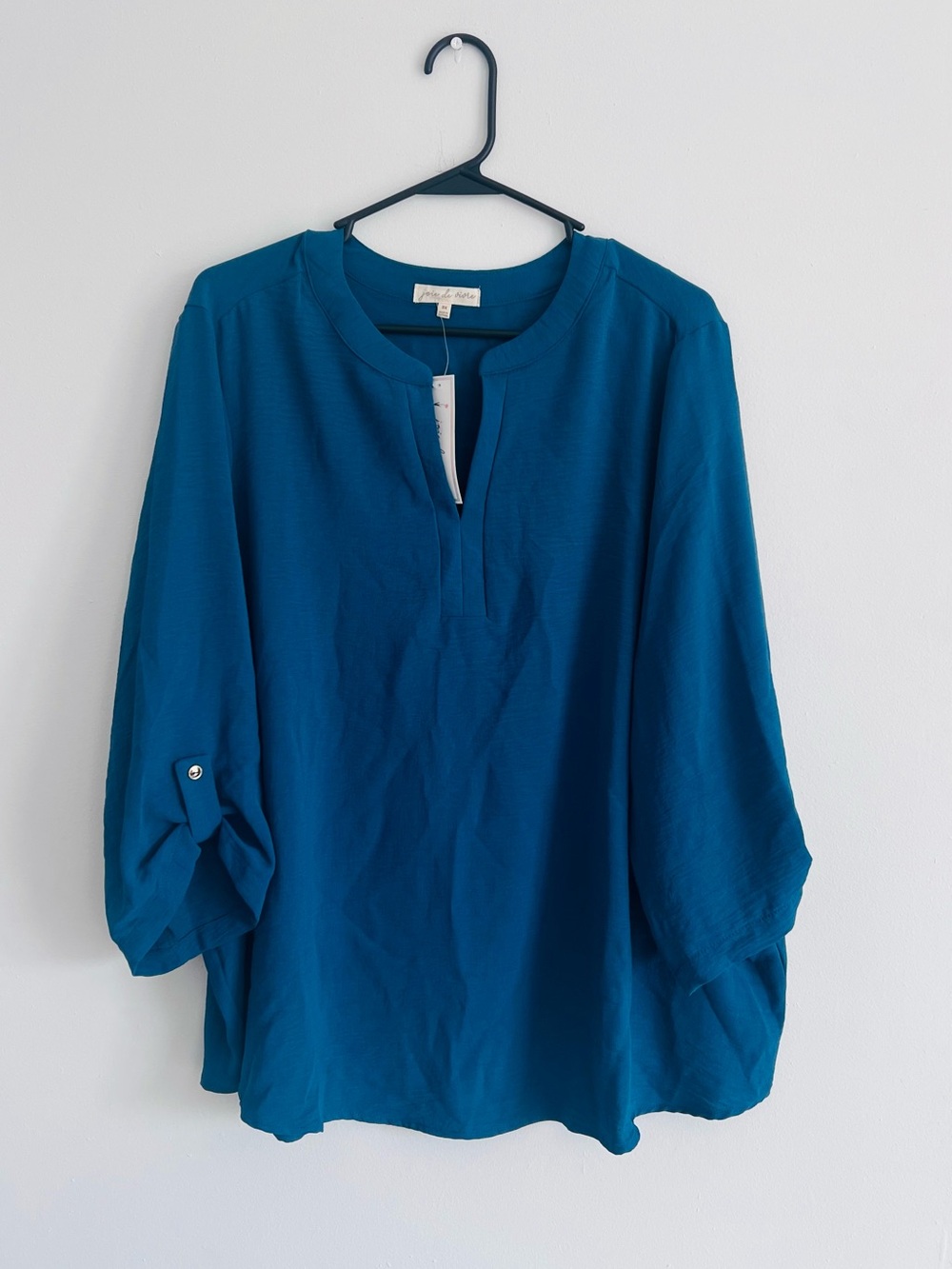 Assembly Label Blue Split-Neck Roll-Tab Tunic